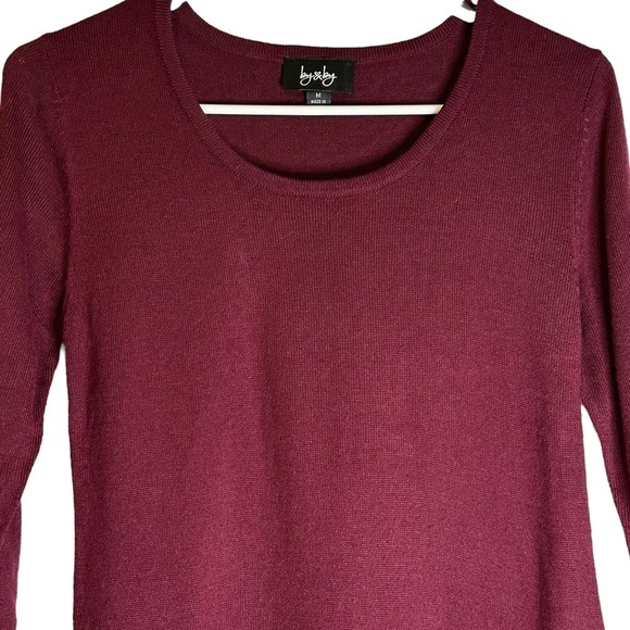 By & By Long Sleeve Knit Ribbed Mini Sweater Dress Burgundy NWT Medium #1117G3J - Picture 2 of 11
